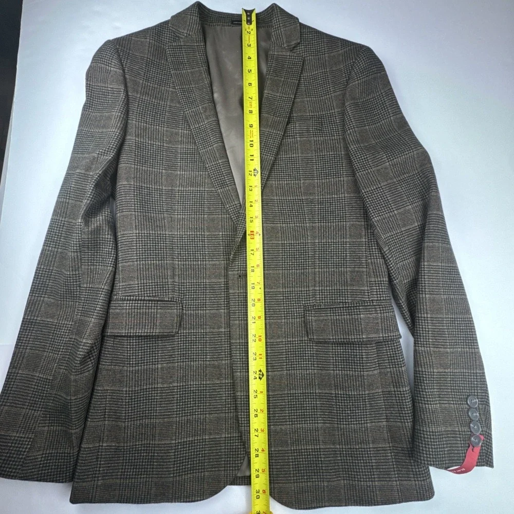 JF J.Ferrar Mens Slim Fit Blazer‎ 36R Brown Glen Plaid Sport Coat Professional